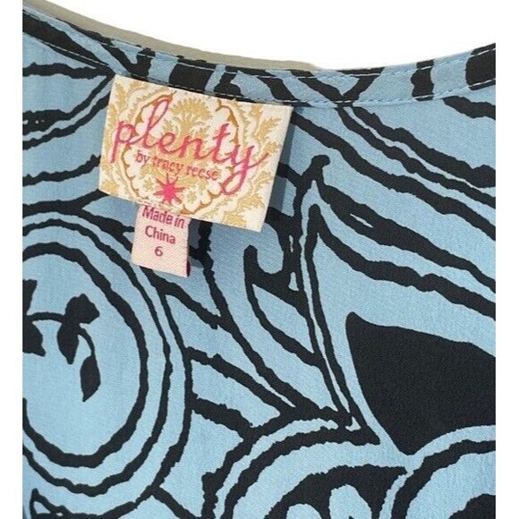 Plenty Tracy Reese Silk Mini Dress Motif Side Snap Asymmetrical Blue Mod Size 6 - Picture 3 of 11